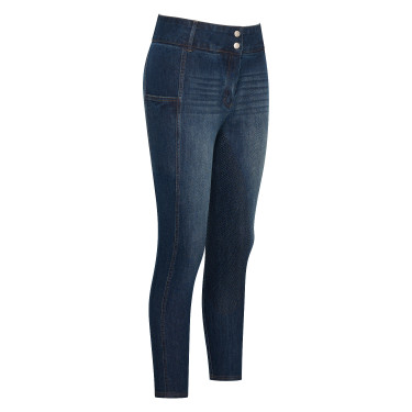 Calças de equitação Euro-Star Classic Slim denim para mulher Azul denim escuro