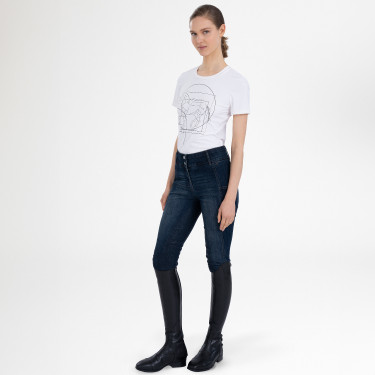 Calças de equitação Euro-Star Classic Slim denim para mulher Azul denim escuro