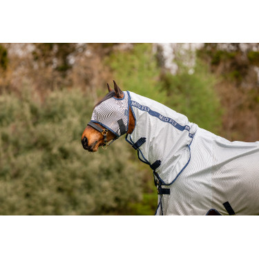 Máscara anti-moscas Horseware Mio sem orelhas Cinza lunar / marinho Castanho