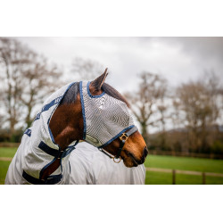 Máscara anti-moscas Horseware Mio sem orelhas Cinza lunar / marinho Castanho