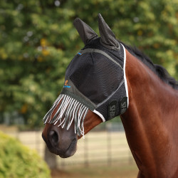 Máscara anti-moscas Shires FlyGuard Pro Air Motion com orelhas e franjas Caqui Kaki