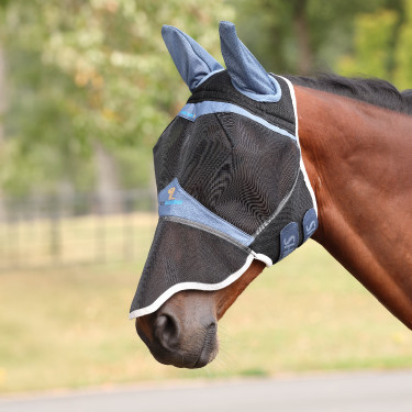 Máscara anti-moscas Shires FlyGuard Pro Air Motion com orelhas e nariz Azul airforce escuro