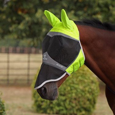 Máscara anti-moscas Hi-Viz Shires FlyGuard Pro de malha fina com orelhas e nariz Amarelo