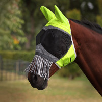 Máscara anti-moscas Hi-Viz Shires FlyGuard Pro de malha fina com orelhas, nariz e franjas Amarelo