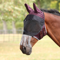 Máscara anti-moscas Shires FlyGuard Pro Deluxe com orelhas, nariz e franjas Cereja preta