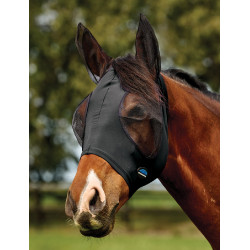 Máscara anti-moscas WeatherBeeta ComFiTec Deluxe Stretch com orelhas Preto / preto