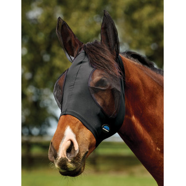 Máscara anti-moscas WeatherBeeta ComFiTec Deluxe Stretch com orelhas Preto / preto