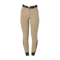 Calça de equitação feminina Equestro com grip nos joelhos de cintura alta Branco antigo Bege