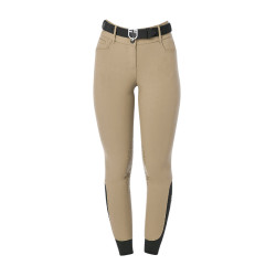 Calça de equitação feminina Equestro com grip nos joelhos de cintura alta Incenso Bege