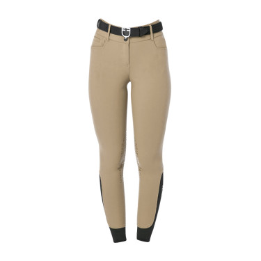 Calça de equitação feminina Equestro com grip nos joelhos de cintura alta Incenso Bege Calça de equitação feminina Equestro com grip nos joelhos de cintura alta Incenso Bege