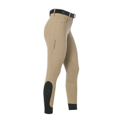 Calça de equitação feminina Equestro com grip nos joelhos de cintura alta Incenso Bege