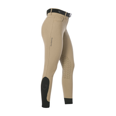 Calça de equitação feminina Equestro com grip nos joelhos de cintura alta Incenso Bege