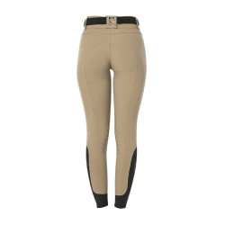 Calça de equitação feminina Equestro com grip nos joelhos de cintura alta Incenso Bege