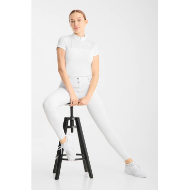 Polo de concurso Horze Louisa em malha para mulher Branco / azul turquesa