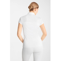 Polo de concurso Horze Louisa em malha para mulher Branco / azul turquesa