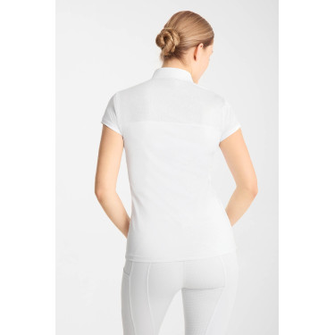 Polo de concurso Horze Louisa em malha para mulher Branco / azul turquesa