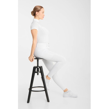 Polo de concurso Horze Louisa em malha para mulher Branco / azul turquesa