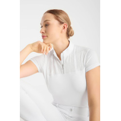 Polo de concurso Horze Louisa em malha para mulher Branco / azul turquesa