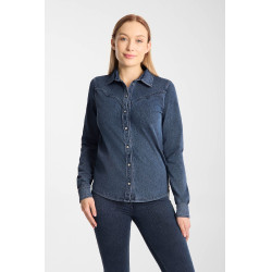 Camisa western feminina Horze Ulrika Azul denim
