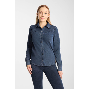 Camisa western feminina Horze Ulrika Azul denim