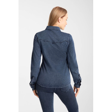 Camisa western feminina Horze Ulrika Azul denim