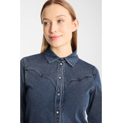 Camisa western feminina Horze Ulrika Azul denim