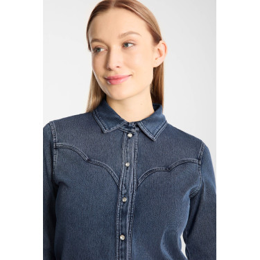 Camisa western feminina Horze Ulrika Azul denim