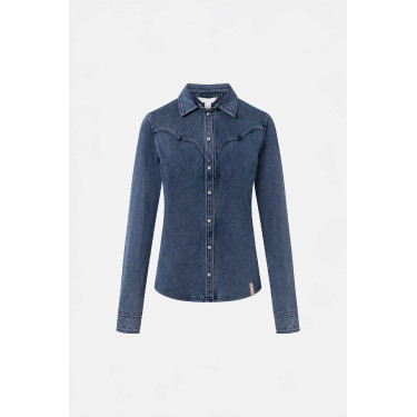 Camisa western feminina Horze Ulrika Azul denim