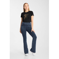 Legging de equitação Horze Emery western feminino, corte bootcut, efeito denim Azul denim