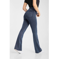 Legging de equitação Horze Emery western feminino, corte bootcut, efeito denim Azul denim