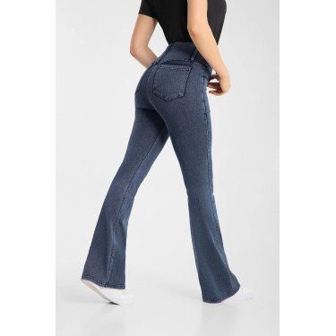 Legging de equitação Horze Emery western feminino, corte bootcut, efeito denim Azul denim