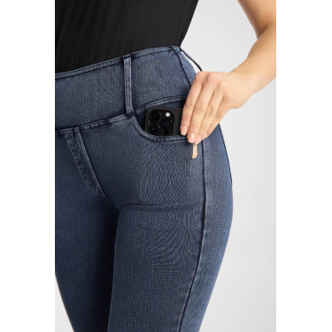 Legging de equitação Horze Emery western feminino, corte bootcut, efeito denim Azul denim