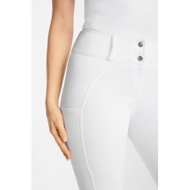 Calças de equitação Horze Matilda perfuradas mulher full grip Branco / azul turquesa