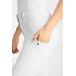 Calças de equitação Horze Matilda perfuradas mulher full grip Branco / azul turquesa