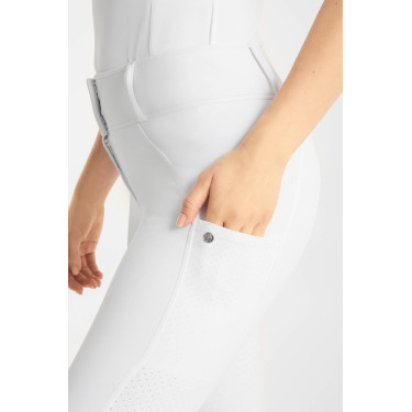 Calças de equitação Horze Matilda perfuradas mulher full grip Branco / azul turquesa