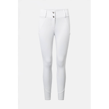 Calças de equitação Horze Matilda perfuradas mulher full grip Branco / azul turquesa