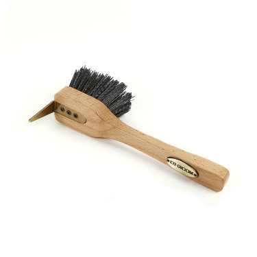 Cureta com escova Premium Shires Ezi-Groom Madeira Bege