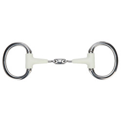 Mordedor oliva com anel plano, dupla rutura EquiKind Softie Shires Aço Cinzento