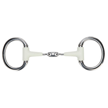 Mordedor oliva com anel plano, dupla rutura EquiKind Softie Shires Aço Cinzento