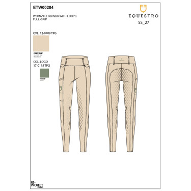 Legging feminino Equestro de cintura alta com passantes para cinto Macadâmia / verde-azeitona
