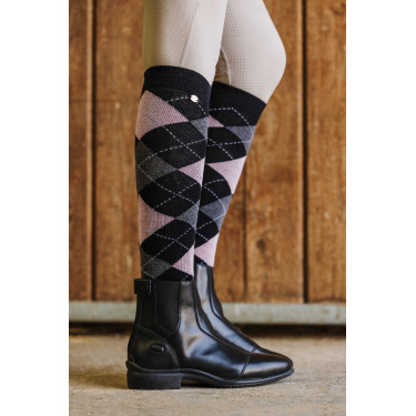 Meias de equitação femininas estilo Argyle