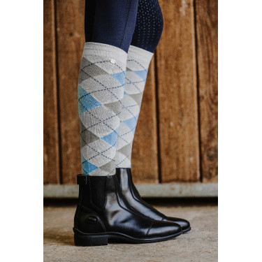 Meias de equitação femininas estilo Argyle
