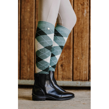 Meias de equitação femininas estilo Argyle