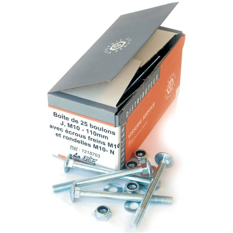 Caixa com 25 parafusos com porca de travamento 110 mm La Gée Caixa com 25 parafusos com porca de travamento 110 mm La Gée