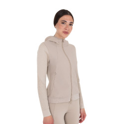 Moletom técnico feminino com capuz e inserções em micro mesh Oxford bronzeado Rosa
