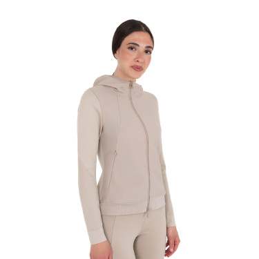 Moletom técnico feminino com capuz e inserções em micro mesh Oxford bronzeado Rosa