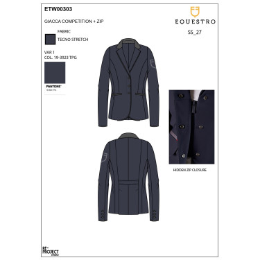 Casaco de competição feminino com fecho e botões Blazer marinho Azul-marinho