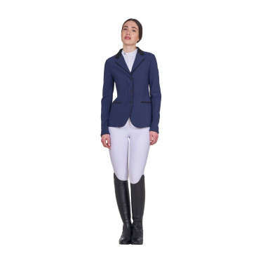 Casaco de competição feminino com fecho e botões Blazer marinho Azul-marinho