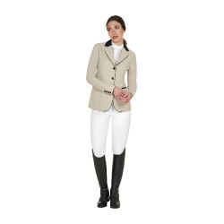Casaco feminino de concurso Monogram três botões Oxford bronzeado Rosa