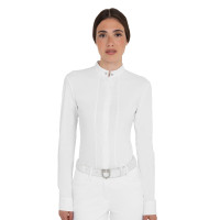 Polo de concurso feminino em estilo camisa Branco Polo de concurso feminino em estilo camisa Branco
